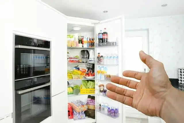 frigo ouvert et rempli de nourriture