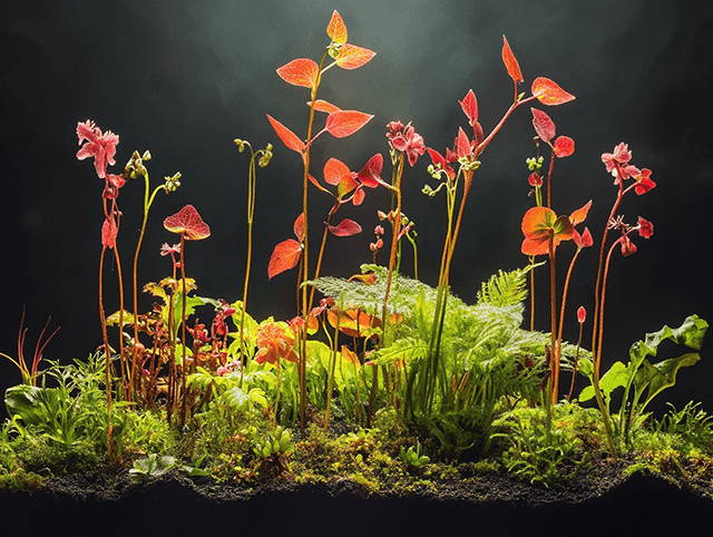 superstitions liées aux plantes, petites feuilles rouges sur un lit de mousse