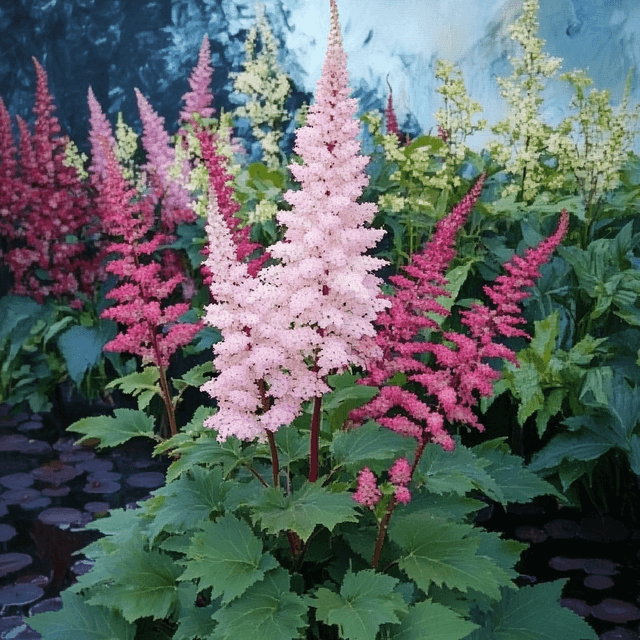 Astilbe résistant à l'inondation d'un jardin