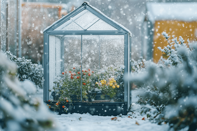 Plantes sous serre protégées de la neige et du froid de l'hiver.