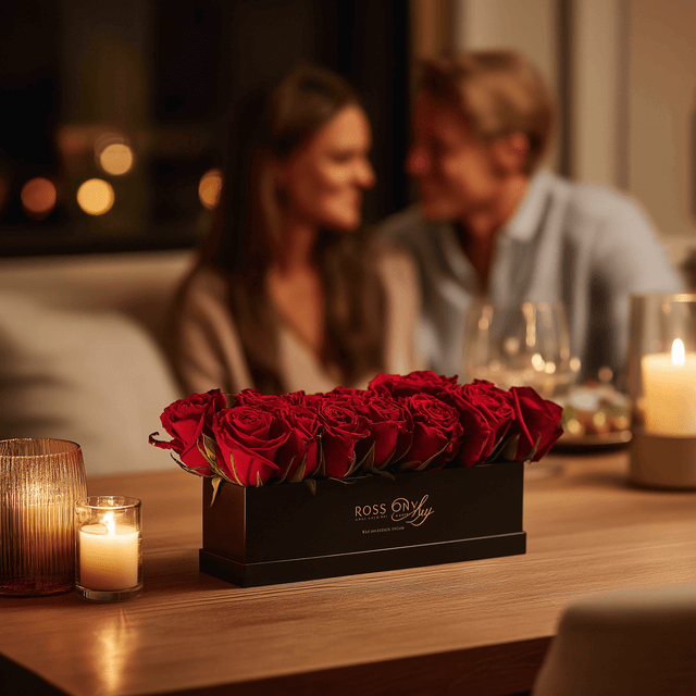 roses éternelles sur une table