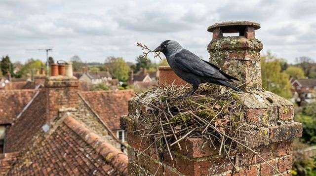 nid de choucas sur un toit