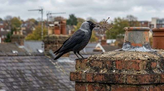 choucas en train de faire son nid