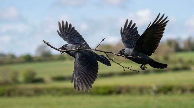 choucas tenant une branche